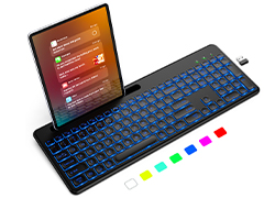 Wireless Bluetooth Keyboard with Backlight Phone Holder Rechargeable Multi-Device