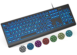 Large Print Backlit Keyboard, Wired USB Lighted Computer Keyboard with 7-Color & 4 Modes Backlit
