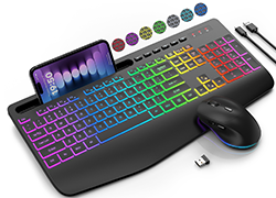 Wireless Keyboard and Mouse with 9  Backlit Modes, Wrist Rest,  Phone Holder