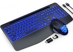 Ergo Wireless Keyboard and Mouse Backlits, Wrist Rest, Jiggler Mouse (Black )